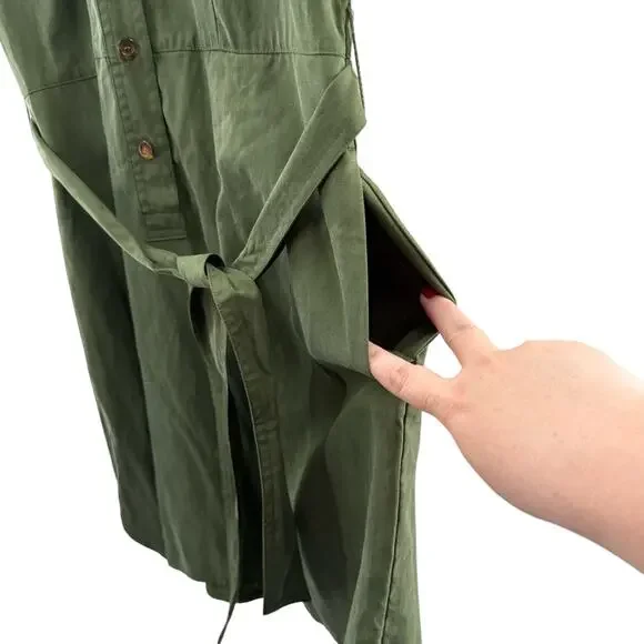 NWT J. Crew Mercantile Button Up Utility Shirt Dress in Deep Moss Green Size 2 - Picture 7 of 12